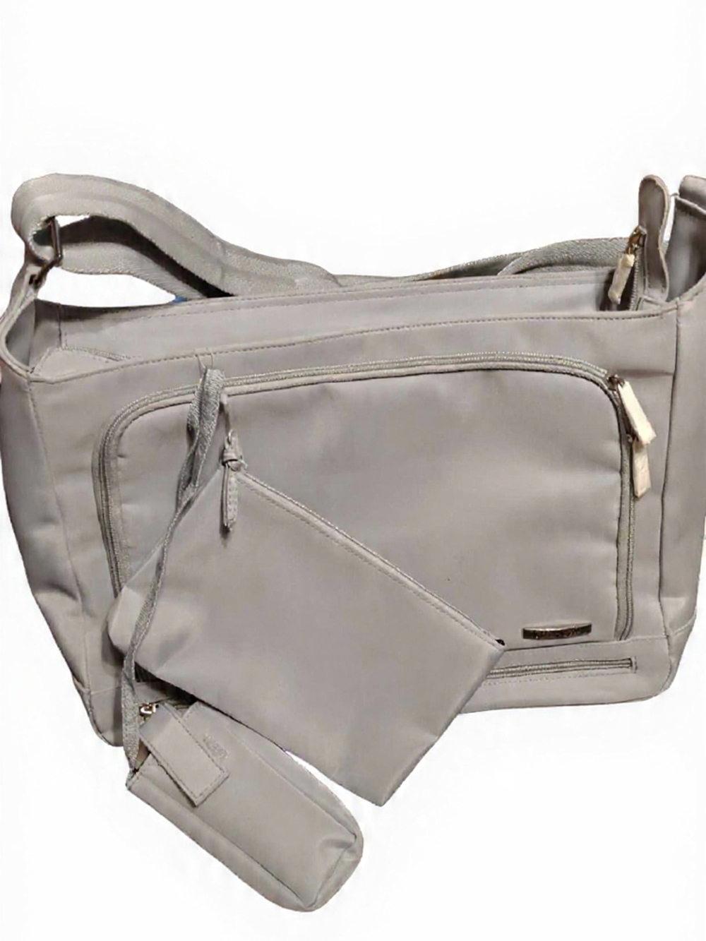 Everything Bag Light Gray Women's Crossbody Tote Bag with Pouch Set